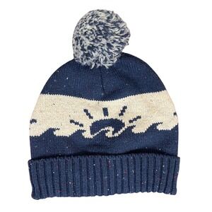 Faherty Mens Navy Blue Sun Wave Knit Pom Beanie Hat MAH1903-LON